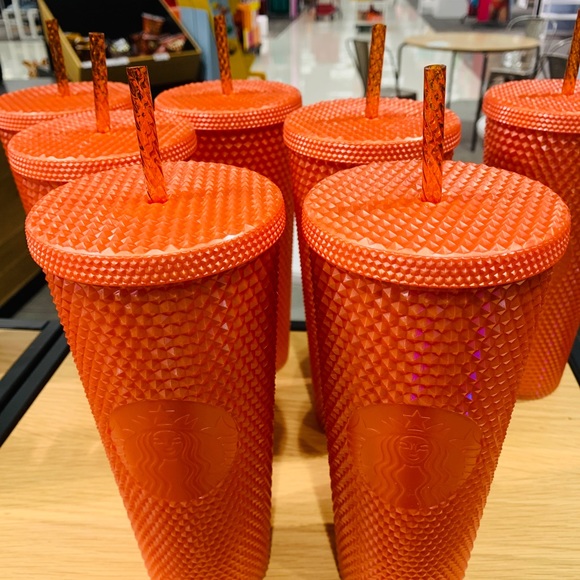 Starbucks Halloween Orange Studded Cup Pearlized Bling Tumbler 24oz Venti New - Picture 3 of 14